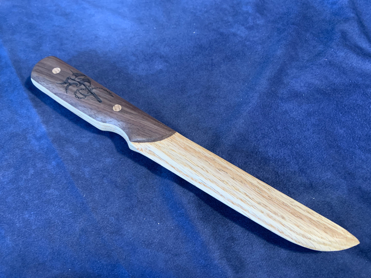 Walnut and Oak Training Knife with Ninja Engraving