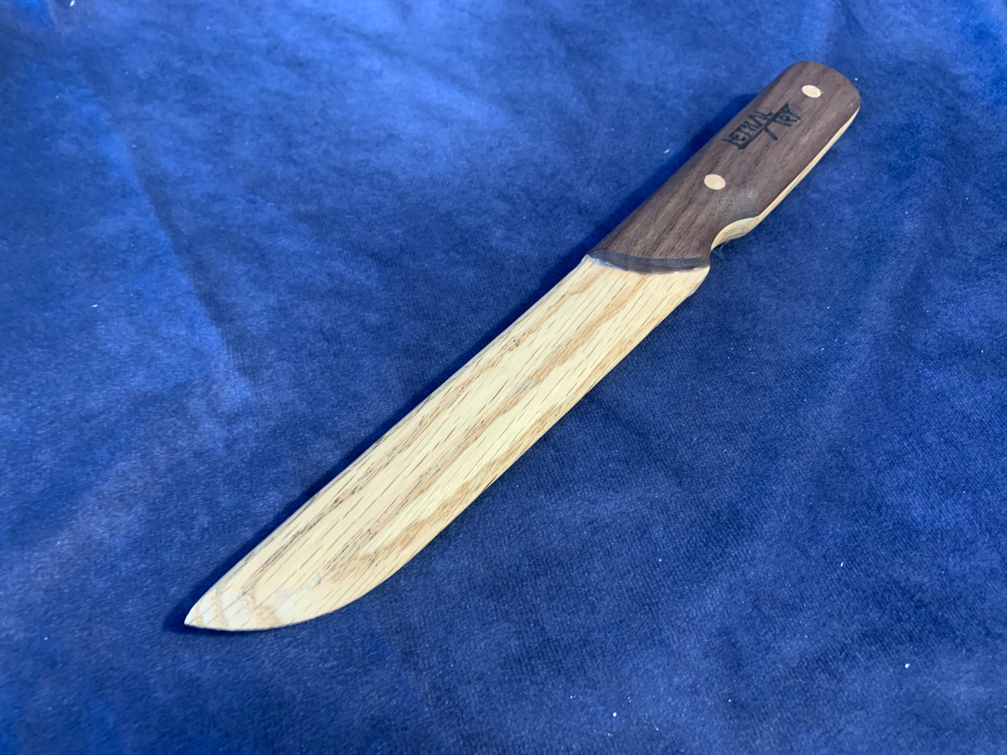 Walnut and Oak Training Knife with Ninja Engraving