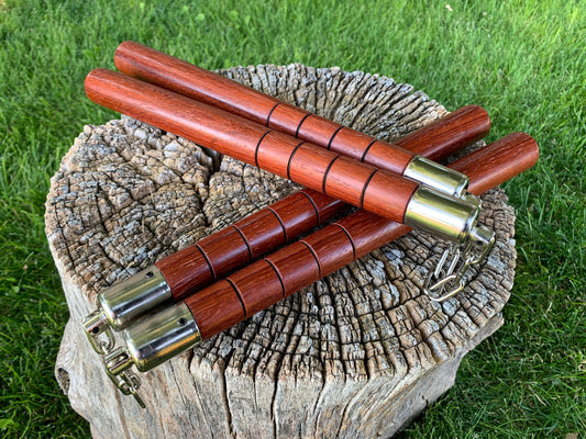 African Padauk Chain Nunchaku Set