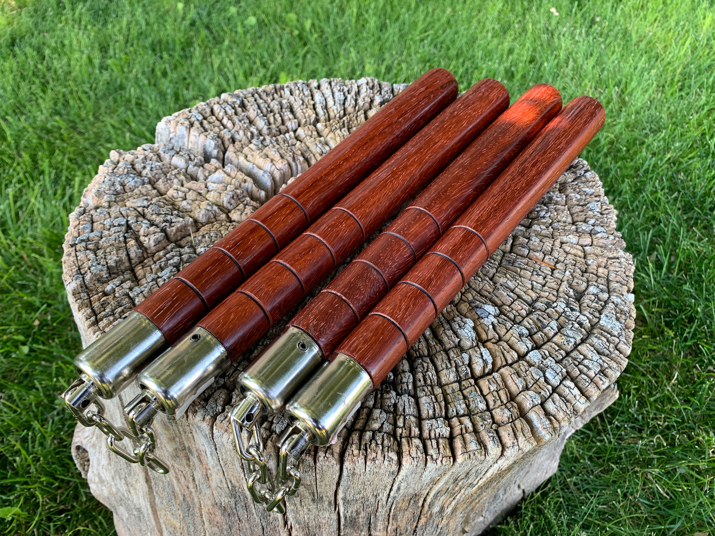African Padauk Chain Nunchaku Set